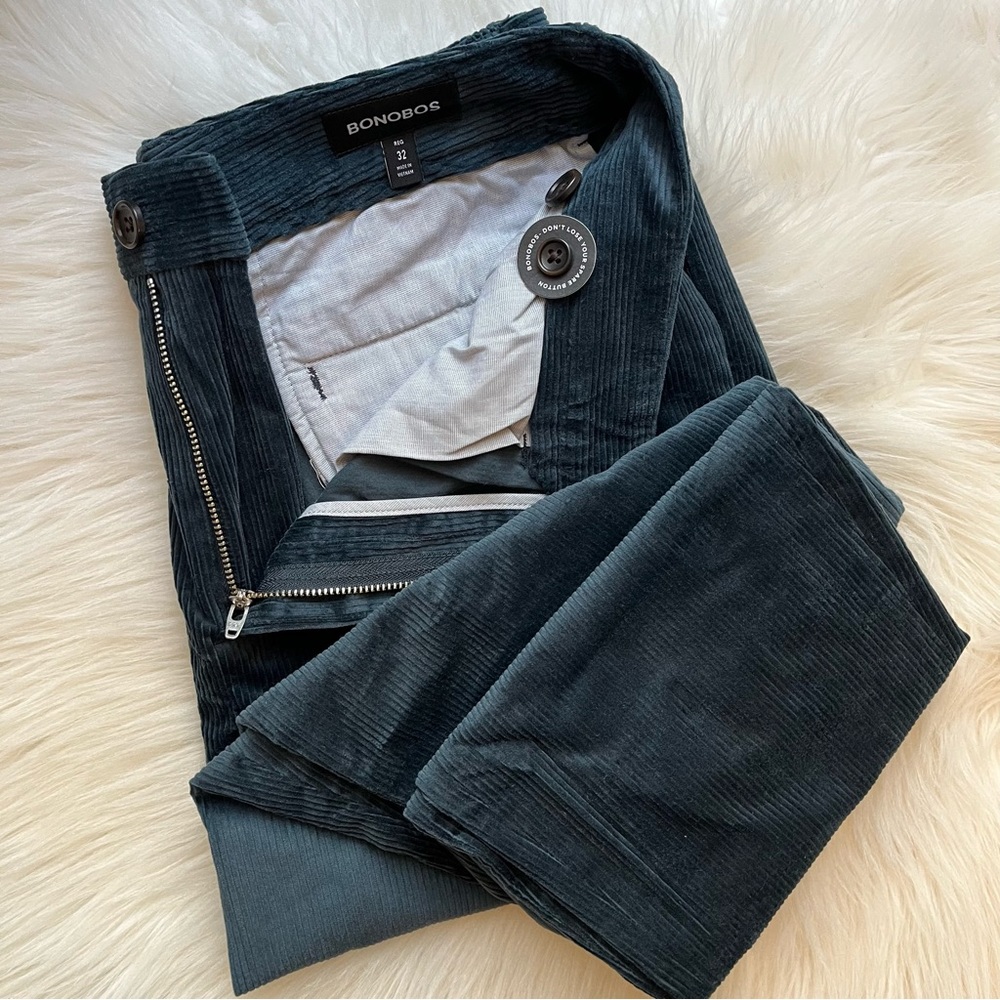 New Bonobos Pleated Stretch Corduroy Trousers Men’s Pants Cords 32 Reg Regular